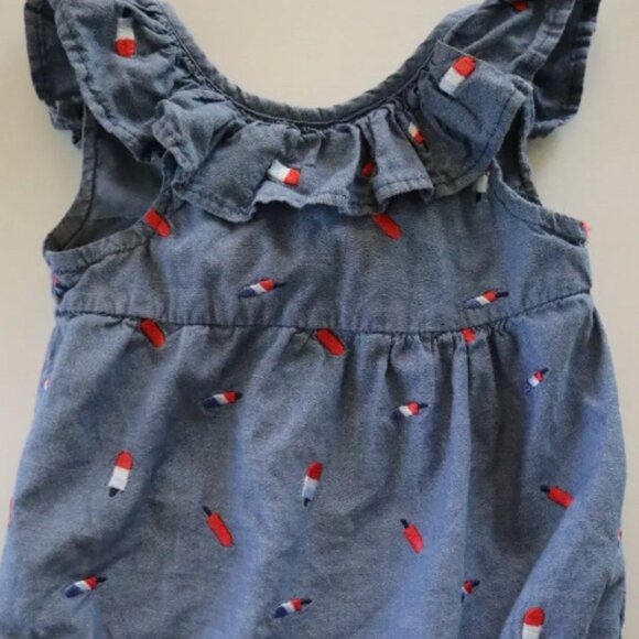 Cat & Jack Baby Girls 6-9M Chambray Popsicle 4th of July Romper - Picture 1 of 5